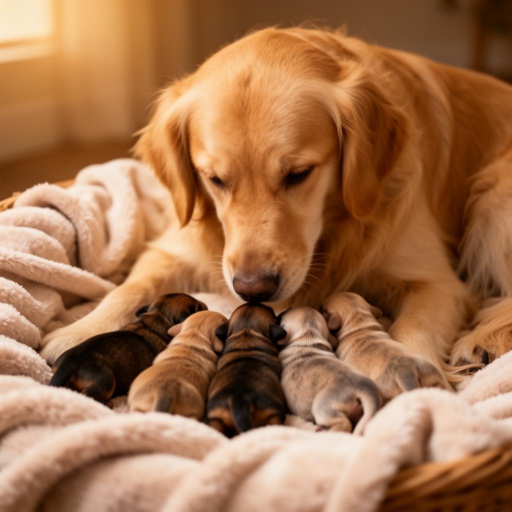 Hundemutter mit ihren Welpen